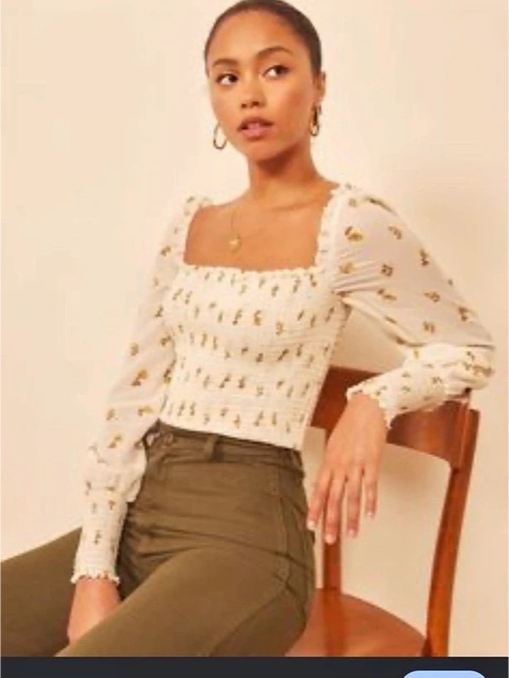Reformation Pinto Top Floral Smocked Blouse White & Yellow